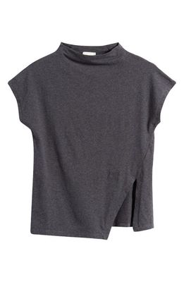 Closed Funnel Neck Organic Cotton T-Shirt in Dark Grey Melange