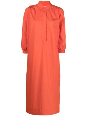 Closed gathered organic-cotton shirt dress - Orange