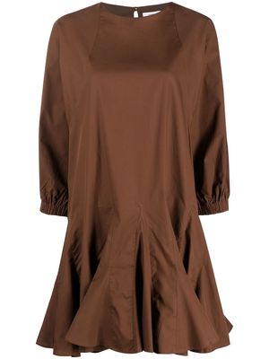 Closed godet-skirt mini dress - Brown
