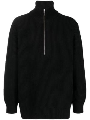 Closed half-zip recycled wool jumper - Black