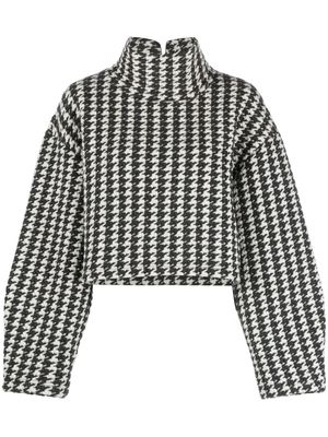 Closed houndstooth-pattern croppped jumper - Grey