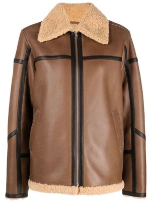 Closed leather aviator jacket - Brown