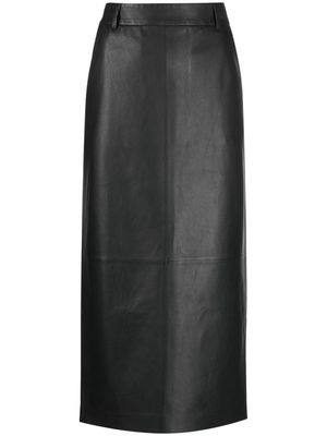Closed leather pencil skirt - Black