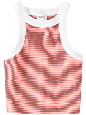 Closed logo-embroidered striped tank top