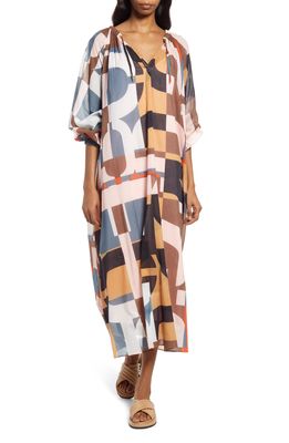 Closed Long Sleeve Cotton Maxi Dress in Multi Color