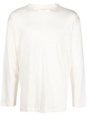 Closed long-sleeve linen top - White