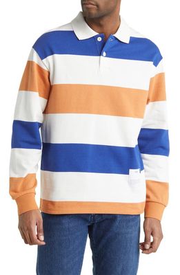 Closed Long Sleeve Stripe Cotton Rugby Polo in Cornelian Brown