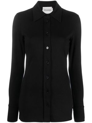 Closed long-sleeved cotton shirt - Black