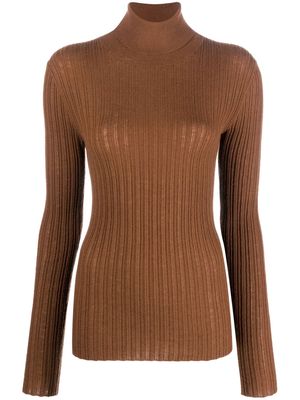 Closed long-sleeved wool jumper - Brown