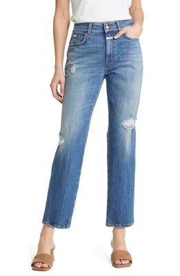Closed Milo Distressed Straight Leg Jeans in Mid Blue
