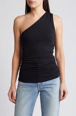 Closed One-Shoulder Organic Cotton Tank Top in Black