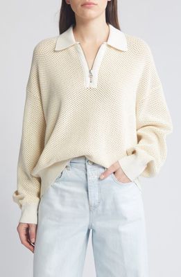 Closed Open Stitch Half Zip Pullover in Ivory