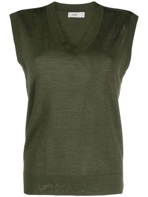 Closed organic-wool knitted vest - Green