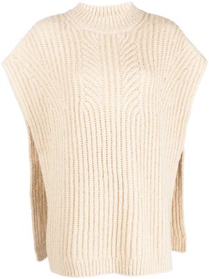 Closed oversize ribbed-knit cape jumper - Neutrals