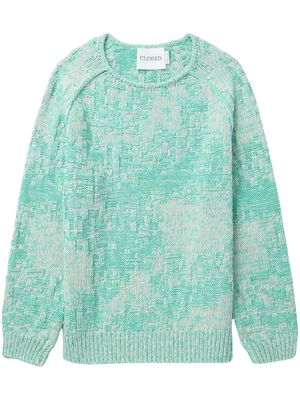 Closed patterned intarsia-knit cotton jumper - Green