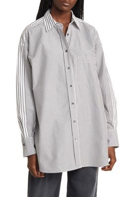Closed Pinstripe Organic Cotton Tunic Shirt in Grey/white