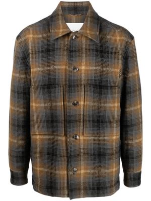 Closed plaid-check wool shirt jacket - Grey