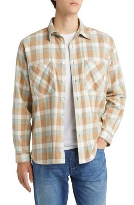 Closed Plaid Cotton Flannel Button-Up Shirt in Beige/Glazed Green