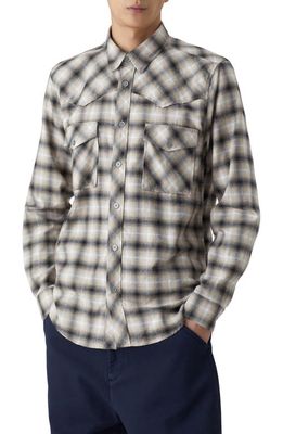Closed Plaid Western Button-Up Shirt in Dried Leaf