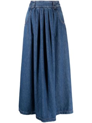 Closed pleated organic-cotton jeans skirt - Blue