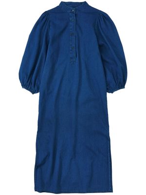 Closed puff-sleeve denim dress - Blue