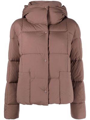 Closed quilted-finish puffer jacket - Brown