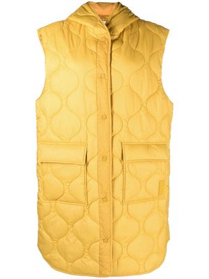 Closed quilted long gilet - Yellow