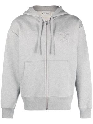 Closed raised-logo zip-up hoodie - Grey