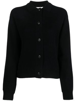Closed ribbed-knit collared cardigan - Black