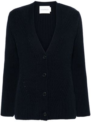 Closed ribbed-knit cotton cardigan - Blue