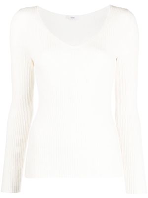 Closed ribbed-knit long-sleeve top - Neutrals