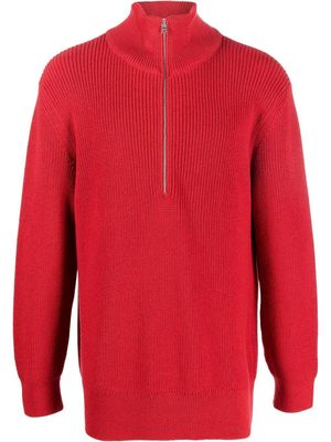 Closed ribbed knit organic cotton jumper - Red