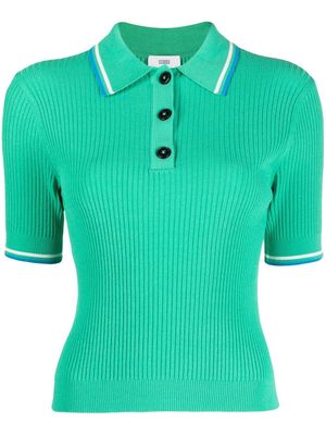 Closed ribbed-knit polo-top - Green