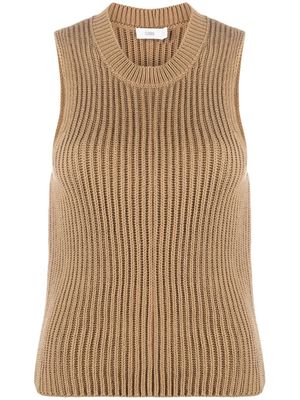 Closed ribbed knit sleeveless top - Brown