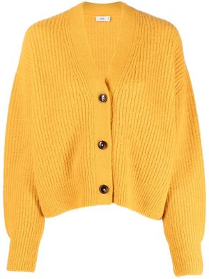 Closed ribbed knit V-neck cardigan - Yellow
