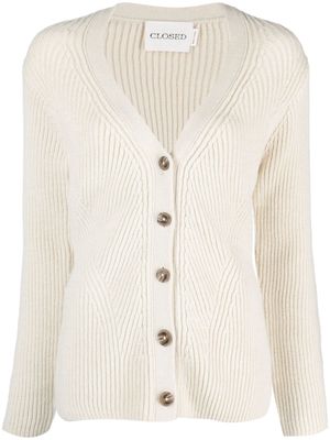 Closed ribbed-knit wool cardigan - White