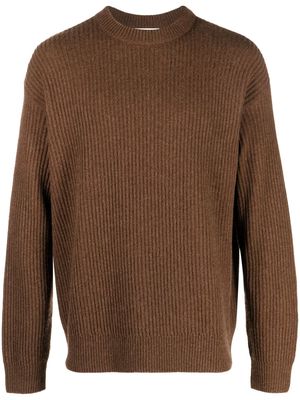 Closed ribbed knitted jumper - Brown