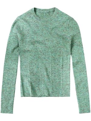 Closed ribbed speckle-knit jumper - Green
