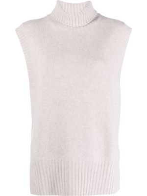 Closed roll neck cashmere vest - Neutrals