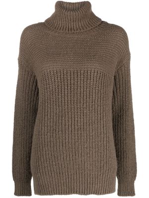 Closed roll-neck chunky-knit jumper - Brown