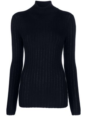 Closed roll-neck fine-ribbed jumper - Blue
