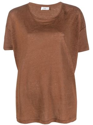 Closed round neck linen T-shirt - Brown