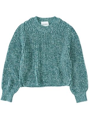 Closed round-neck speckle-knit jumper - Green