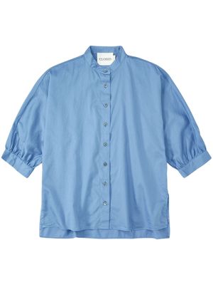 Closed short-sleeve satin cotton blouse - Blue