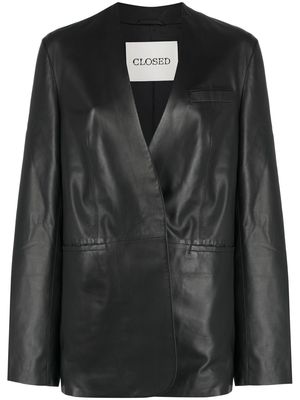 Closed single-breasted leather blazer - Black