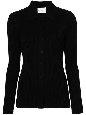 Closed single-breasted ribbed polo top - Black