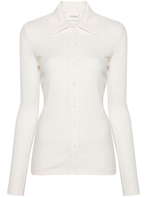 Closed single-breasted ribbed polo top - White