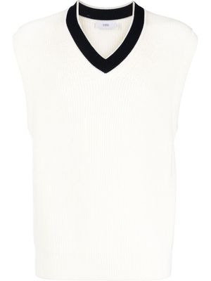 Closed sleeveless contrast V-neck jumper - White