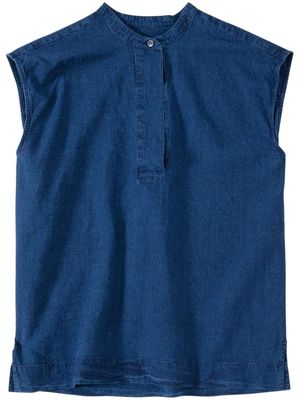 Closed sleeveless denim blouse - Blue