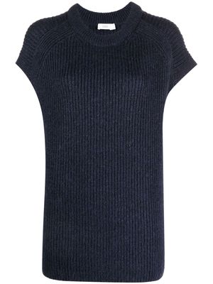 Closed sleeveless ribbed-knit top - Blue